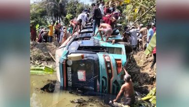 বাগেরহাটে বিয়ের বাস খাদে; বড় বিপদ এড়াল গ্রামবাসী