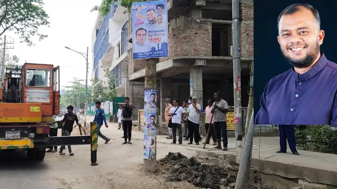 রাস্তার মাঝে খুঁটি? দুই মাস পর যেভাবে সরালেন প্রশাসক!